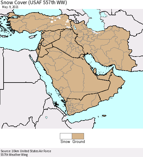Middle East and Turkey Snow Cover (USAF 557th WW) Thematic Map For 5/3/2021 - 5/9/2021
