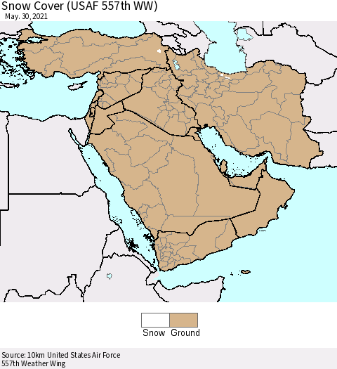 Middle East and Turkey Snow Cover (USAF 557th WW) Thematic Map For 5/24/2021 - 5/30/2021