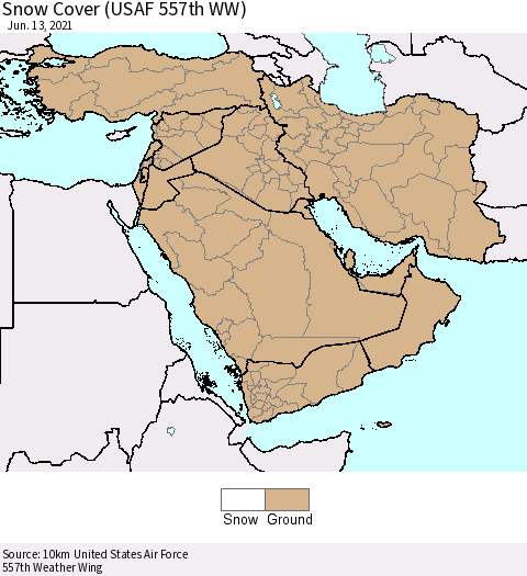 Middle East and Turkey Snow Cover (USAF 557th WW) Thematic Map For 6/7/2021 - 6/13/2021