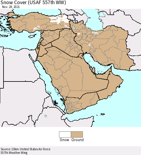 Middle East and Turkey Snow Cover (USAF 557th WW) Thematic Map For 11/22/2021 - 11/28/2021