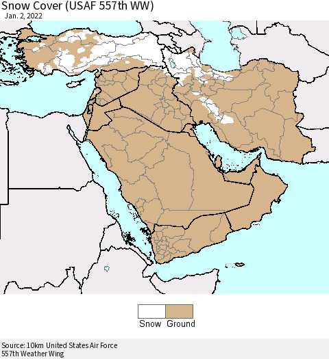 Middle East and Turkey Snow Cover (USAF 557th WW) Thematic Map For 12/27/2021 - 1/2/2022