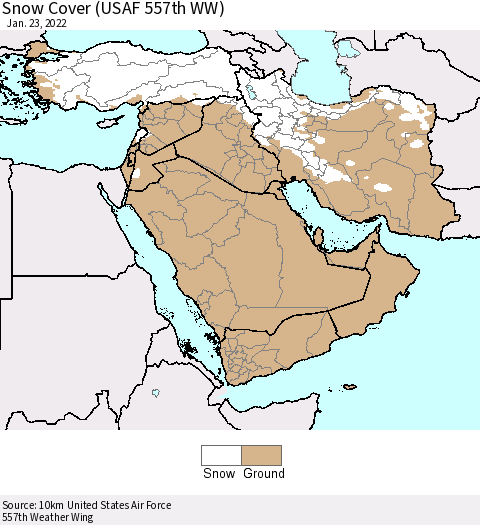 Middle East and Turkey Snow Cover (USAF 557th WW) Thematic Map For 1/17/2022 - 1/23/2022