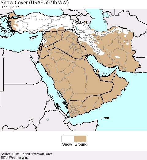 Middle East and Turkey Snow Cover (USAF 557th WW) Thematic Map For 1/31/2022 - 2/6/2022