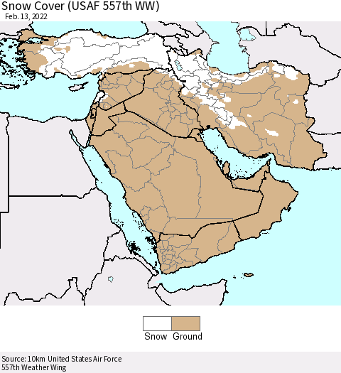 Middle East and Turkey Snow Cover (USAF 557th WW) Thematic Map For 2/7/2022 - 2/13/2022