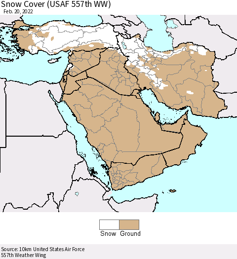 Middle East and Turkey Snow Cover (USAF 557th WW) Thematic Map For 2/14/2022 - 2/20/2022