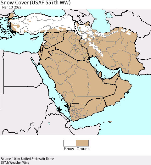 Middle East and Turkey Snow Cover (USAF 557th WW) Thematic Map For 3/7/2022 - 3/13/2022