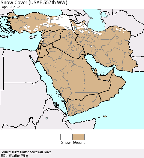 Middle East and Turkey Snow Cover (USAF 557th WW) Thematic Map For 4/4/2022 - 4/10/2022