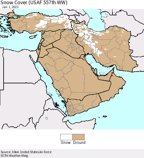 Middle East and Turkey Snow Cover (USAF 557th WW) Thematic Map For 12/26/2022 - 1/1/2023