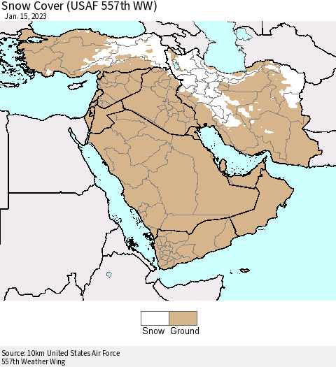 Middle East and Turkey Snow Cover (USAF 557th WW) Thematic Map For 1/9/2023 - 1/15/2023