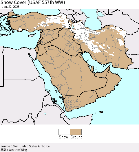 Middle East and Turkey Snow Cover (USAF 557th WW) Thematic Map For 1/16/2023 - 1/22/2023