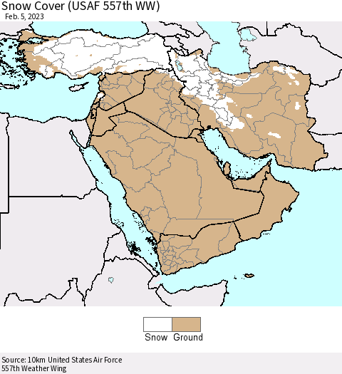 Middle East and Turkey Snow Cover (USAF 557th WW) Thematic Map For 1/30/2023 - 2/5/2023