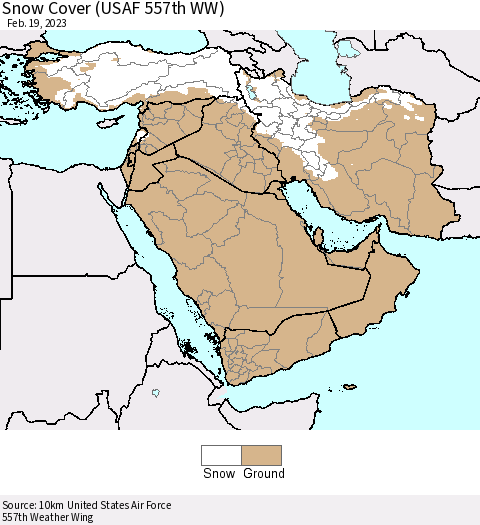 Middle East and Turkey Snow Cover (USAF 557th WW) Thematic Map For 2/13/2023 - 2/19/2023