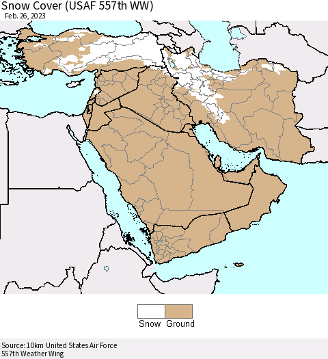 Middle East and Turkey Snow Cover (USAF 557th WW) Thematic Map For 2/20/2023 - 2/26/2023