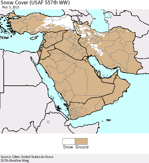 Middle East and Turkey Snow Cover (USAF 557th WW) Thematic Map For 2/27/2023 - 3/5/2023