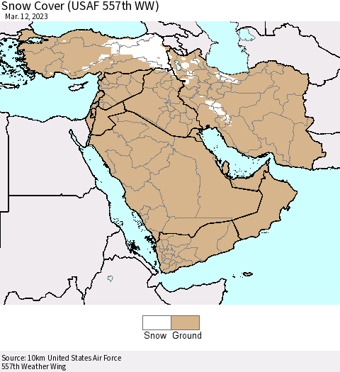 Middle East and Turkey Snow Cover (USAF 557th WW) Thematic Map For 3/6/2023 - 3/12/2023