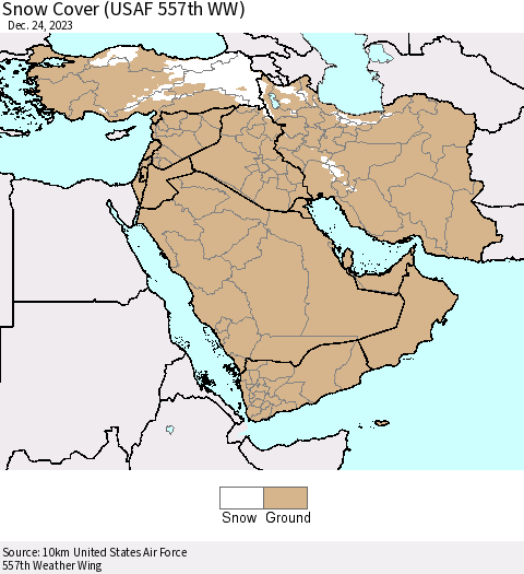 Middle East and Turkey Snow Cover (USAF 557th WW) Thematic Map For 12/18/2023 - 12/24/2023