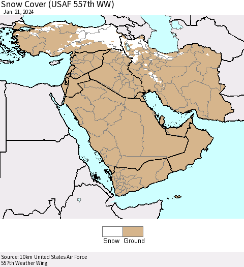 Middle East and Turkey Snow Cover (USAF 557th WW) Thematic Map For 1/15/2024 - 1/21/2024