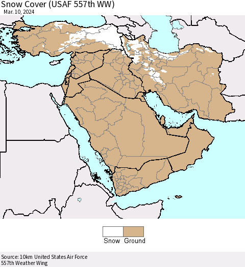 Middle East and Turkey Snow Cover (USAF 557th WW) Thematic Map For 3/4/2024 - 3/10/2024
