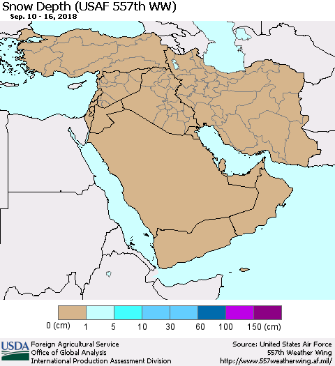 Middle East and Turkey Snow Depth (USAF 557th WW) Thematic Map For 9/10/2018 - 9/16/2018