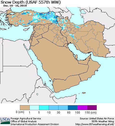 Middle East and Turkey Snow Depth (USAF 557th WW) Thematic Map For 12/10/2018 - 12/16/2018