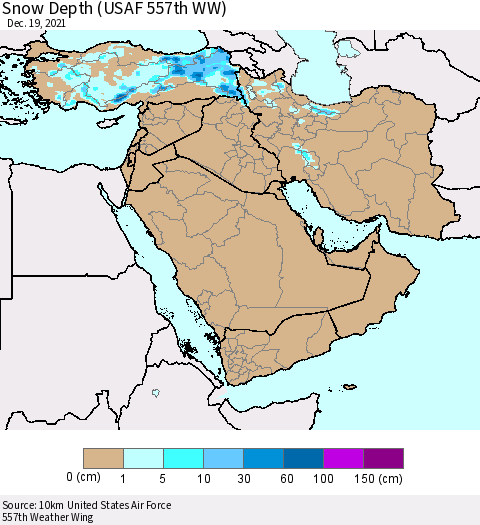 Middle East and Turkey Snow Depth (USAF 557th WW) Thematic Map For 12/13/2021 - 12/19/2021