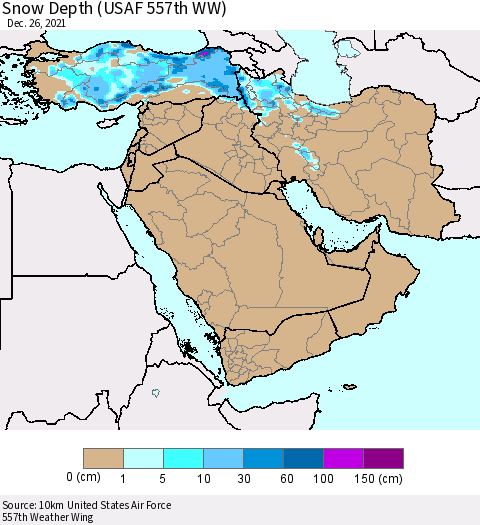 Middle East and Turkey Snow Depth (USAF 557th WW) Thematic Map For 12/20/2021 - 12/26/2021