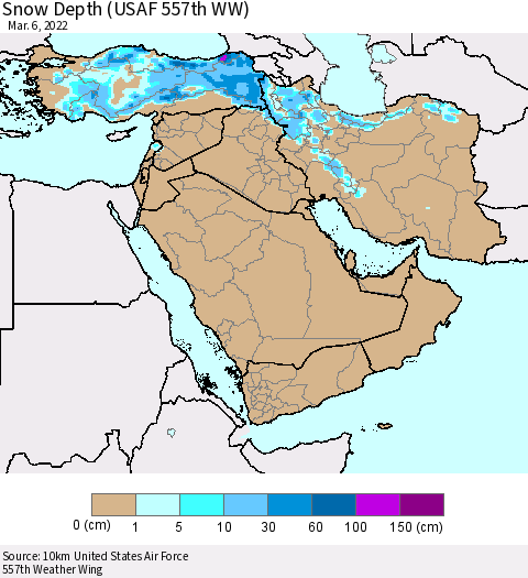 Middle East and Turkey Snow Depth (USAF 557th WW) Thematic Map For 2/28/2022 - 3/6/2022