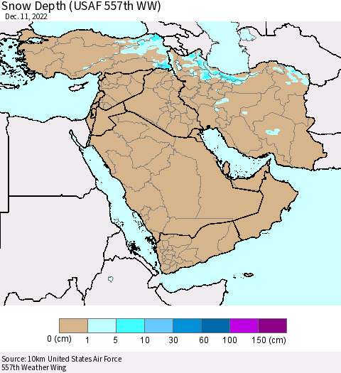 Middle East and Turkey Snow Depth (USAF 557th WW) Thematic Map For 12/5/2022 - 12/11/2022