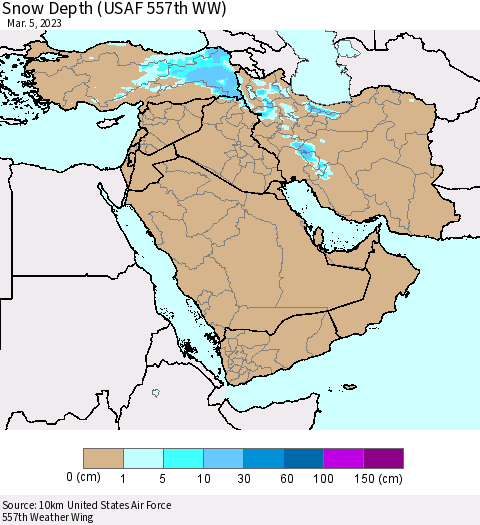 Middle East and Turkey Snow Depth (USAF 557th WW) Thematic Map For 2/27/2023 - 3/5/2023