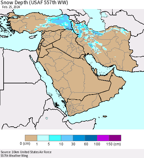 Middle East and Turkey Snow Depth (USAF 557th WW) Thematic Map For 2/19/2024 - 2/25/2024