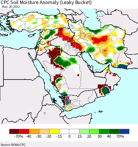 Middle East and Turkey CPC Soil Moisture Anomaly (Leaky Bucket) Thematic Map For 5/16/2022 - 5/20/2022