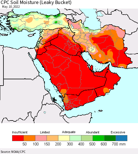 Middle East and Turkey CPC Soil Moisture (Leaky Bucket) Thematic Map For 5/6/2022 - 5/10/2022