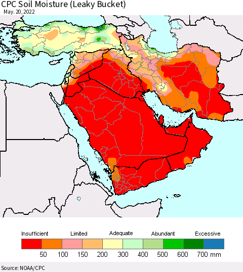 Middle East and Turkey CPC Soil Moisture (Leaky Bucket) Thematic Map For 5/16/2022 - 5/20/2022