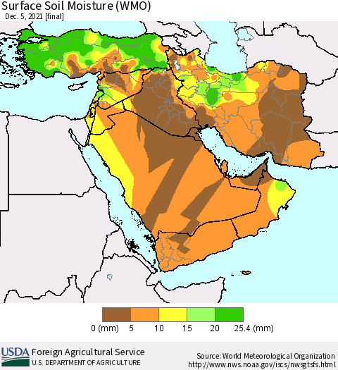 Middle East and Turkey Surface Soil Moisture (WMO) Thematic Map For 11/29/2021 - 12/5/2021