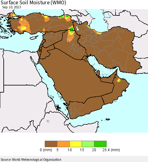 Middle East and Turkey Surface Soil Moisture (WMO) Thematic Map For 9/4/2023 - 9/10/2023