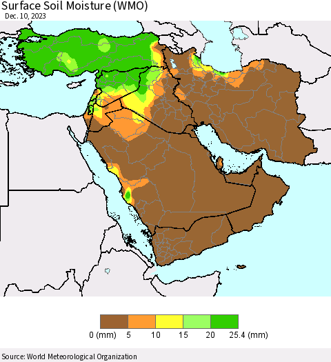 Middle East and Turkey Surface Soil Moisture (WMO) Thematic Map For 12/4/2023 - 12/10/2023