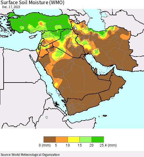 Middle East and Turkey Surface Soil Moisture (WMO) Thematic Map For 12/11/2023 - 12/17/2023