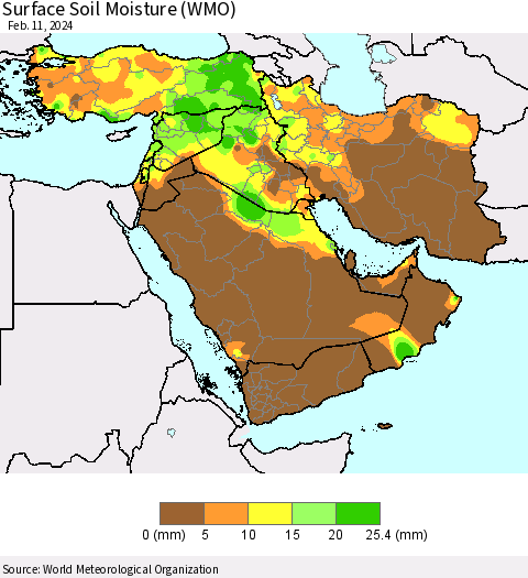 Middle East and Turkey Surface Soil Moisture (WMO) Thematic Map For 2/5/2024 - 2/11/2024