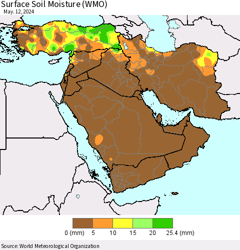 Middle East and Turkey Surface Soil Moisture (WMO) Thematic Map For 5/6/2024 - 5/12/2024