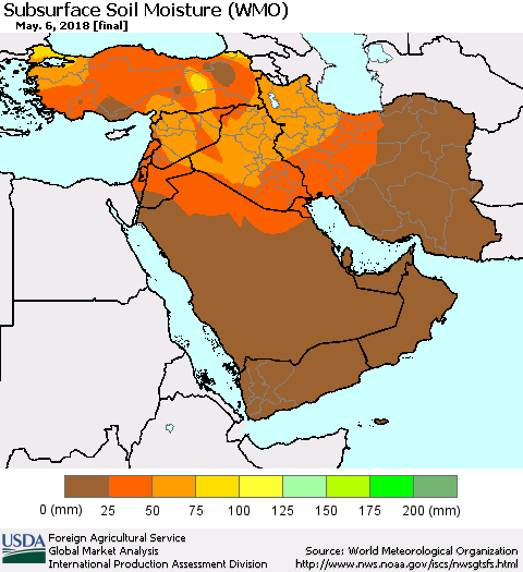 Middle East and Turkey Subsurface Soil Moisture (WMO) Thematic Map For 4/30/2018 - 5/6/2018