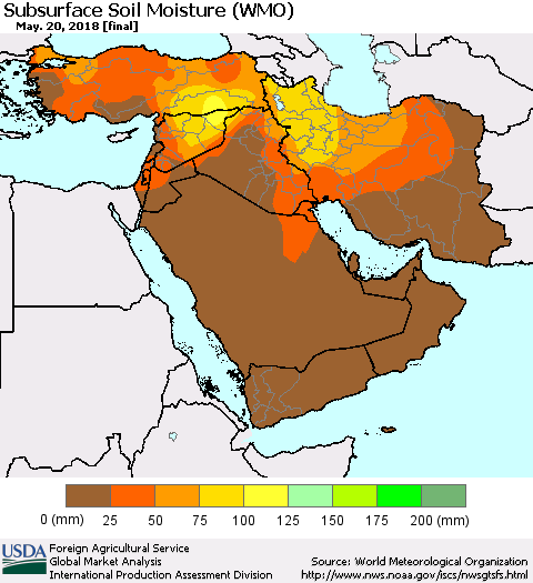 Middle East and Turkey Subsurface Soil Moisture (WMO) Thematic Map For 5/14/2018 - 5/20/2018
