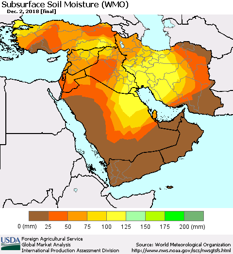 Middle East and Turkey Subsurface Soil Moisture (WMO) Thematic Map For 11/26/2018 - 12/2/2018