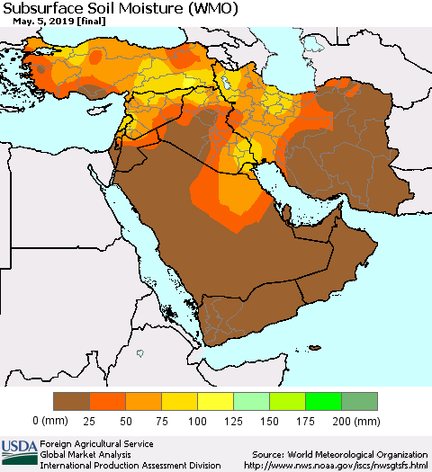 Middle East and Turkey Subsurface Soil Moisture (WMO) Thematic Map For 4/29/2019 - 5/5/2019