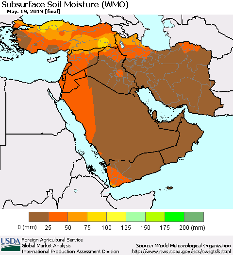 Middle East and Turkey Subsurface Soil Moisture (WMO) Thematic Map For 5/13/2019 - 5/19/2019