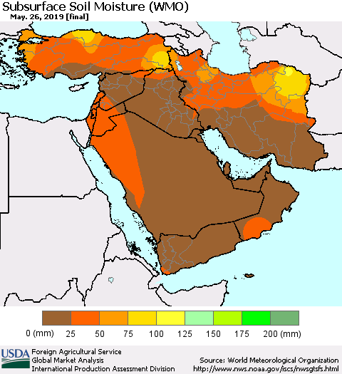 Middle East and Turkey Subsurface Soil Moisture (WMO) Thematic Map For 5/20/2019 - 5/26/2019