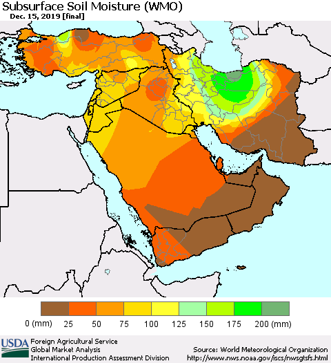 Middle East and Turkey Subsurface Soil Moisture (WMO) Thematic Map For 12/9/2019 - 12/15/2019