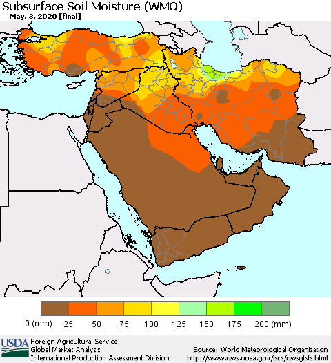 Middle East and Turkey Subsurface Soil Moisture (WMO) Thematic Map For 4/27/2020 - 5/3/2020
