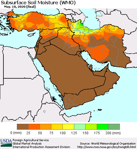 Middle East and Turkey Subsurface Soil Moisture (WMO) Thematic Map For 5/4/2020 - 5/10/2020