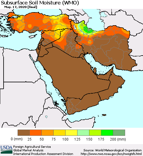Middle East and Turkey Subsurface Soil Moisture (WMO) Thematic Map For 5/11/2020 - 5/17/2020