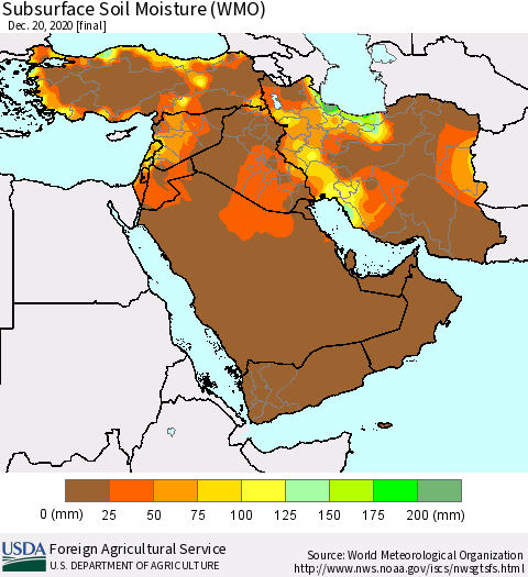 Middle East and Turkey Subsurface Soil Moisture (WMO) Thematic Map For 12/14/2020 - 12/20/2020